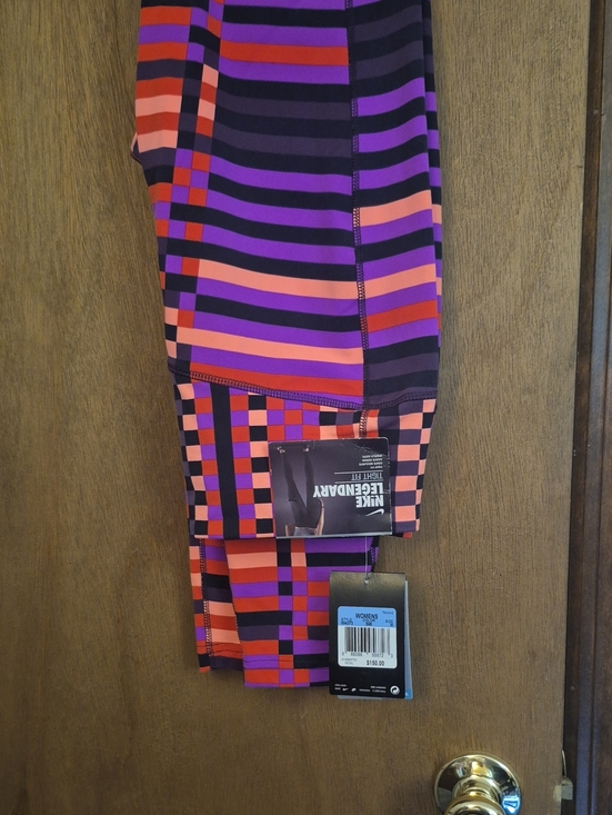Nike Pants - Nike Women's Striped Geometric Leggings - Purple, Pink, Black